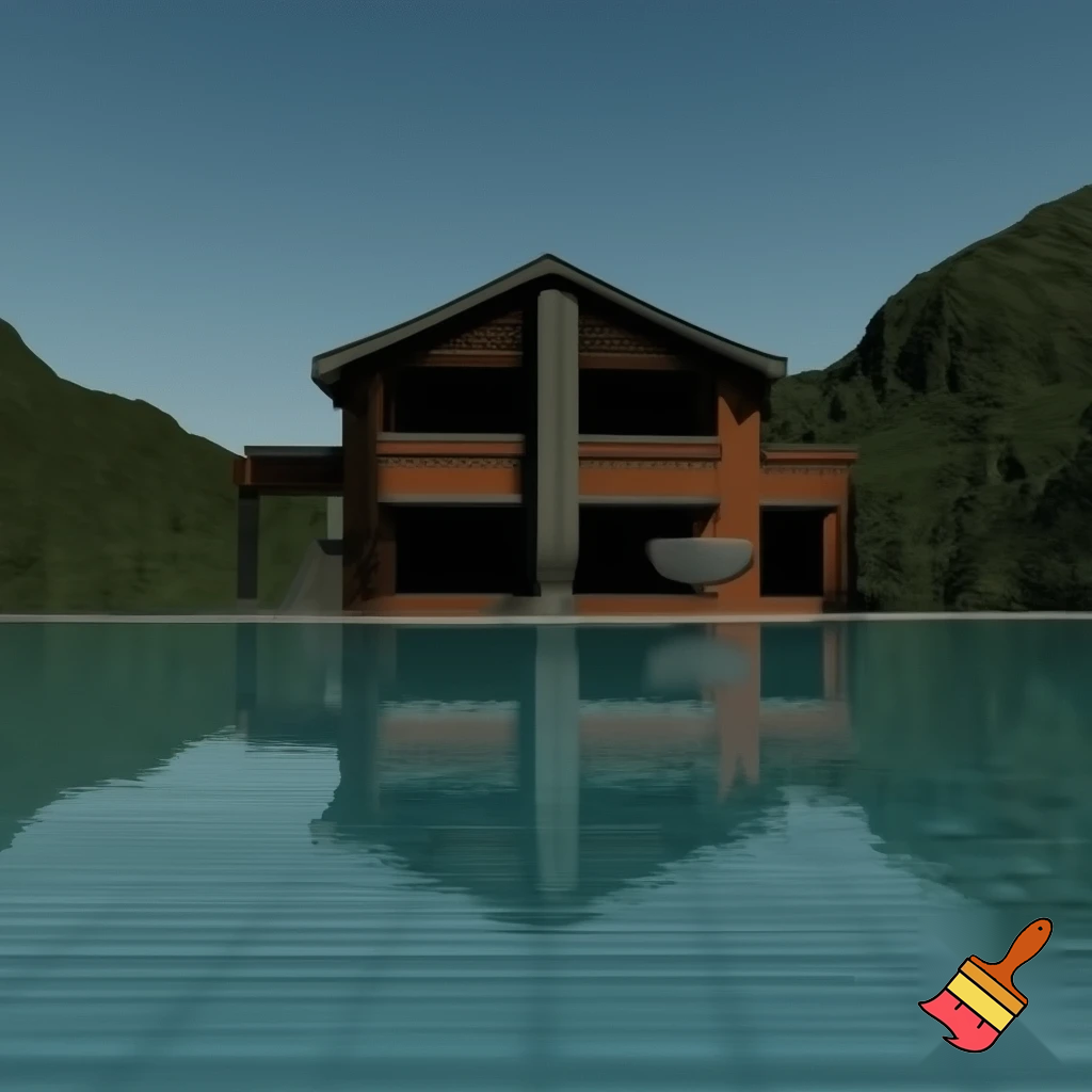 Crea modellino di villa 3D con piscina,in montagna 