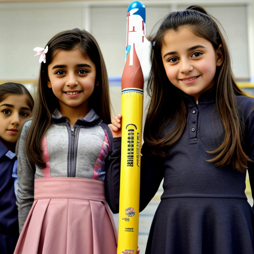 iranian elementary school girls holding a 6 foot long missile 