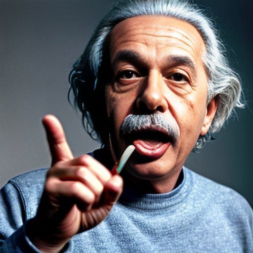 einstein holding the numbers 6 7 on his hands while sticking his tongue out