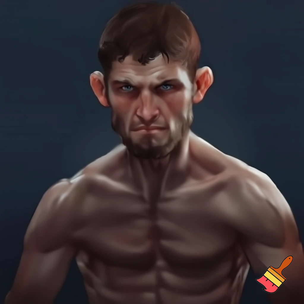 A mixed martial artist who has gone down two weight classes for a fight. His cheeks are sunken and his ribs are visible and his muscles stand out alarmingly. Nonetheless, he stands tall and steady. His eyes are watery blue, his hair is brown and his ears stick out. 