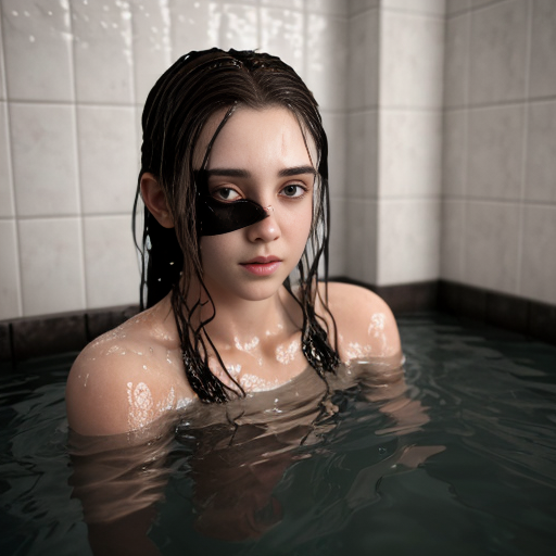 girl teen winter, a showers in red water
