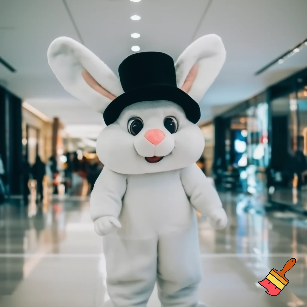 Easter bunny mascot top hat at the shopping centre mascot costume