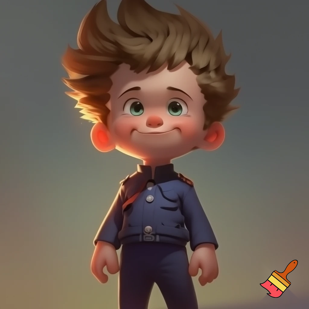 A young boy and had spiky hair, chubby and in uniform 