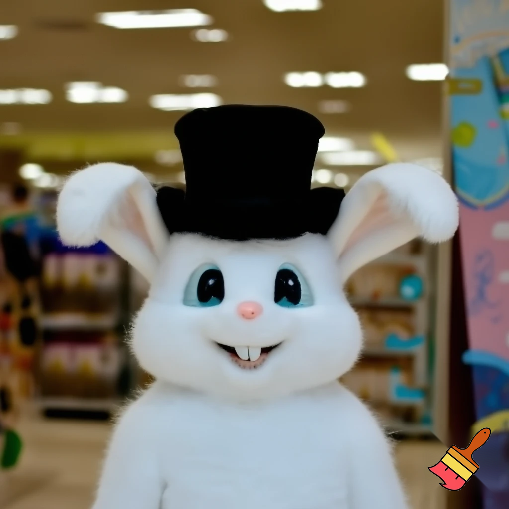 Easter bunny mascot top hat at the shopping centre mascot costume Darrell Lea magic room