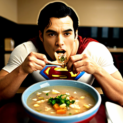 superman eating soup
