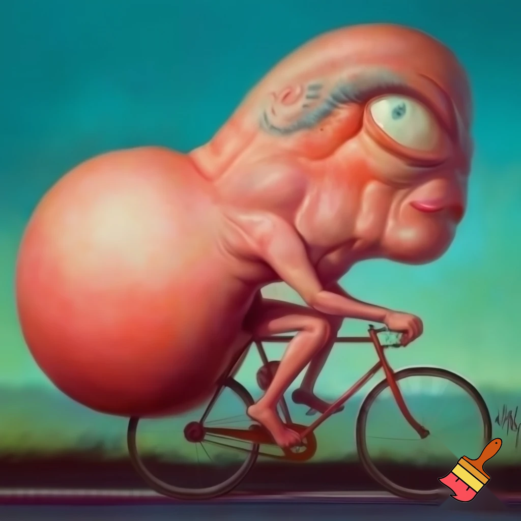 A large sexy monster riding a bicycle nude, big penis