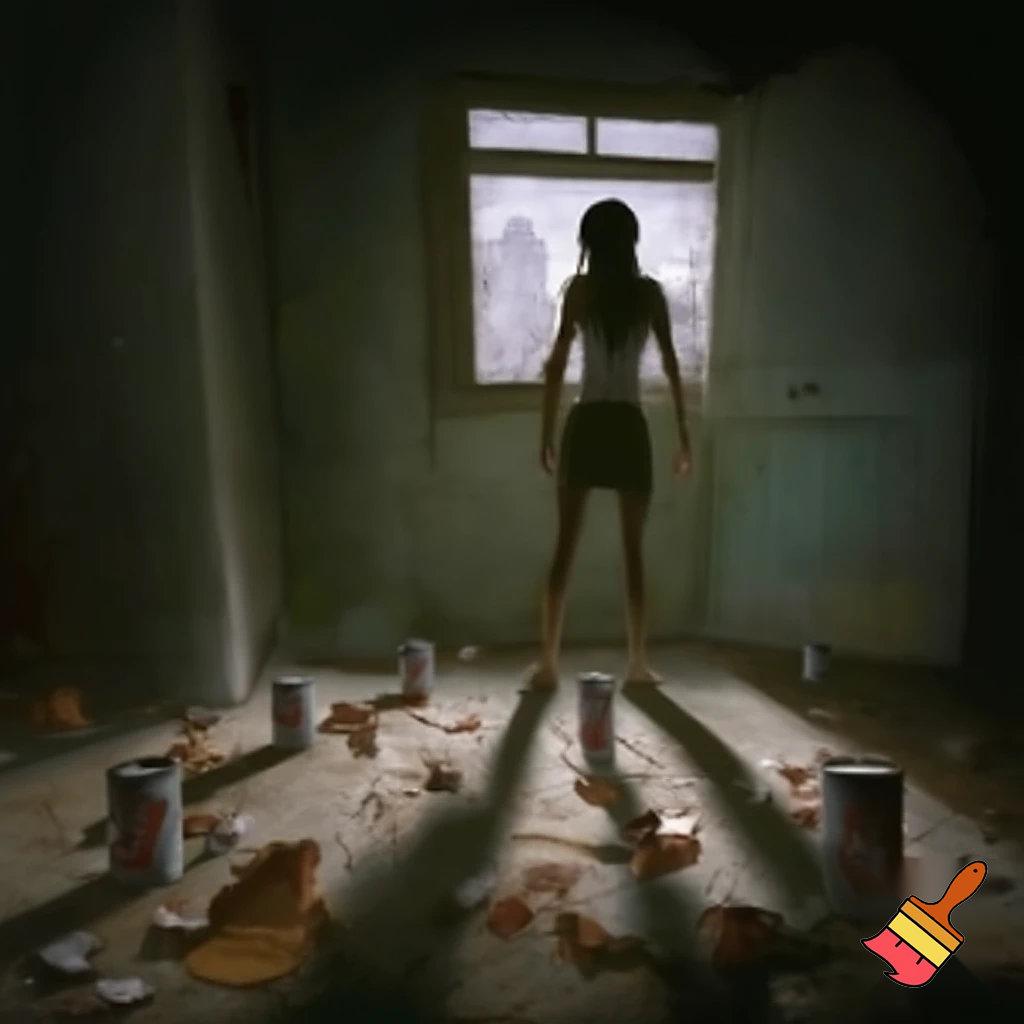 Азаматтың бөлмесі: қараңғы, ретсіз. Жерде бос сусын құтылары, жеңіл тамақтар. Терезеден сыртқа қарап тұрған Дина (Азаматтың есігінің алдында тұр).