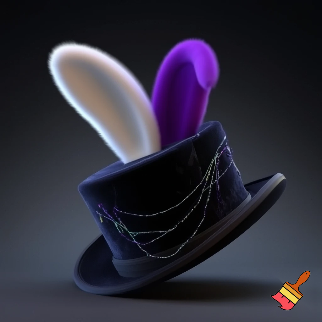 Black top hat with bunny ears velvet white and purple