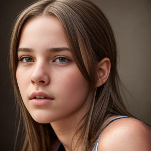 13 Year Old Floating Female Head Brown Hair Down. No Neck, No Body Visible.