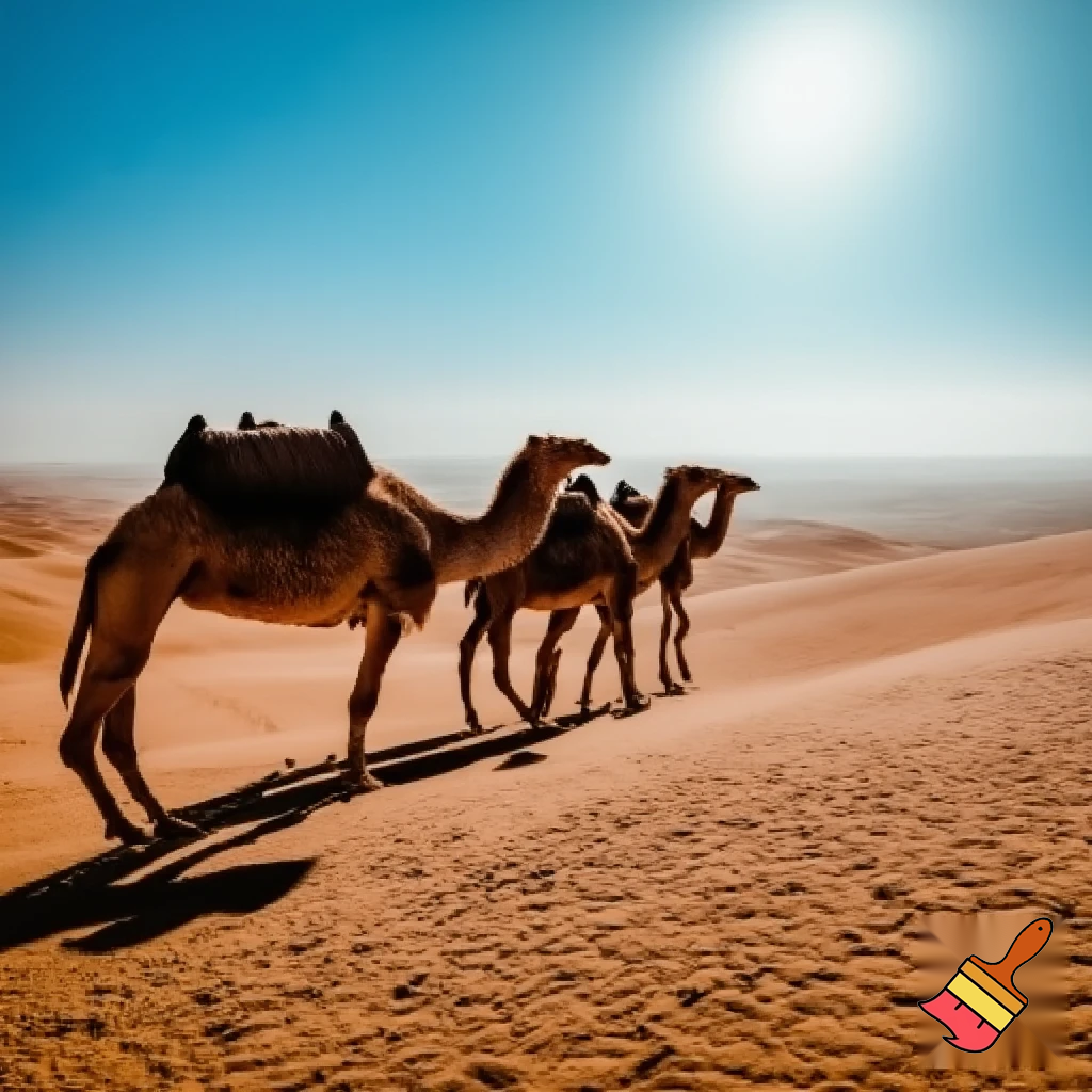 camels crossing the desert