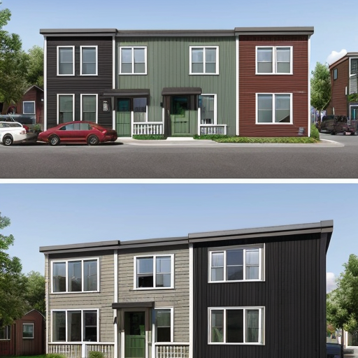 Generate a suburban neighborhood with one main rectilinear street and smaller, local streets separating off of it in a curved, varied manner. The urban space should have small street blocks with 5 or 6 uniform rectangular parcels and an interstate highway running along the edge of the neighborhood. Parcels should contain small square buildings and green garden areas behind them. Buildings should be mainly vernacular residential buildings (small homes) of about 2-3 floors with 2 or three small-scale commercial businesses on every other corner along the main street. Show entire neighborhood