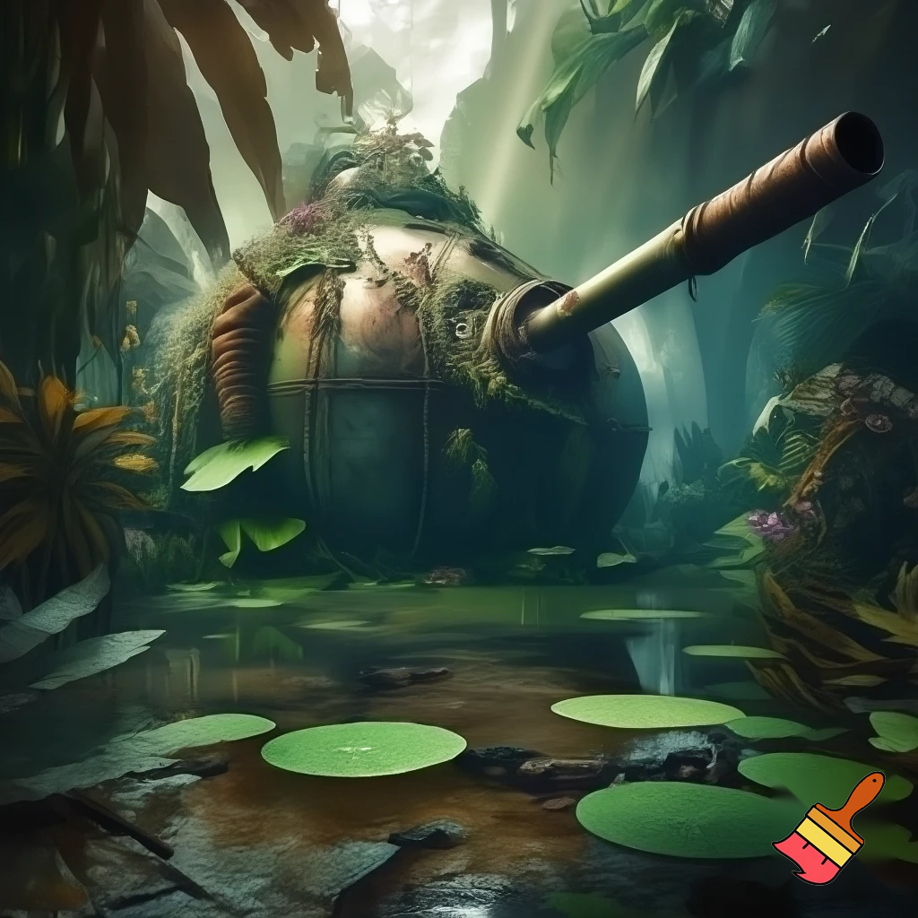 Panzer hängt in lianen im dschungel