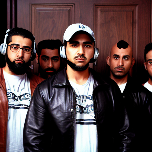 je veux une image d'un van ( wimova) désert avec 6 hommes trentenaires de trait nord africain ( pas noirs) qui portent des casque micro ( centre d'appel ) et qui appel des taxi   le 1er est rasé de grand gabarit porte une chemise cheveux arriere le 2eme porte des lunettes de vu avec un teeshirt avec mention ouiii ( moyenne talle le 3 latino avec barbiche de forme carré (robot le 4éme porte une casquette converse (etoile ) de grand gabarit avec un petit ventre le 5eme ancien boxeur porte une veste cuir avec barbe courte et trait mexicaine et le 6 éme maigre avec grand gabarit et cheveux courte presque chauve semé claire et qui dit niko avec sa voix grave  et qui est faché contre le 2éme 