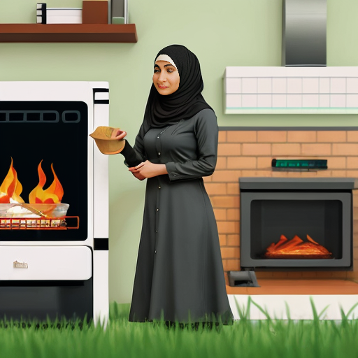 Женщина мусульманка покрытая волосы не видно груди не видно косинка длинная, стоит у плиты, готовит суп, сделай в стиле мультика пиксар 3д