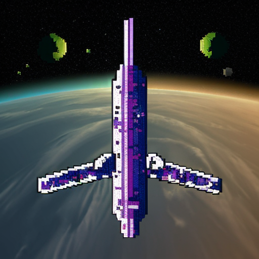 A pixel art space ship called Comet fang with a purple colour and no background and without the name displayed and from the top view