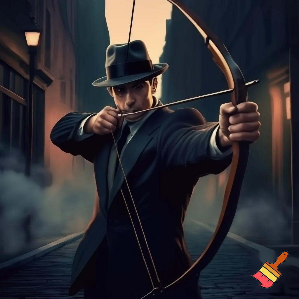 Classic 1950s mafia Mobster bow hunting in Boston 