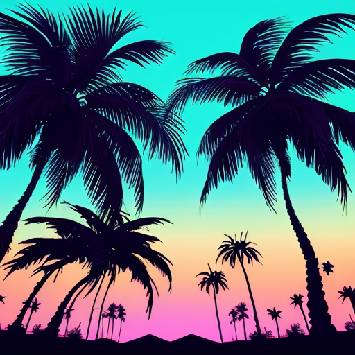 palm tree behind synthwave neon sun