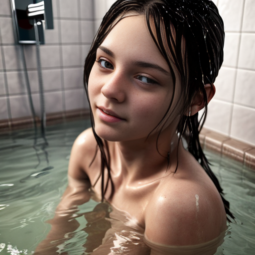 girl teen winter, a showers in red water