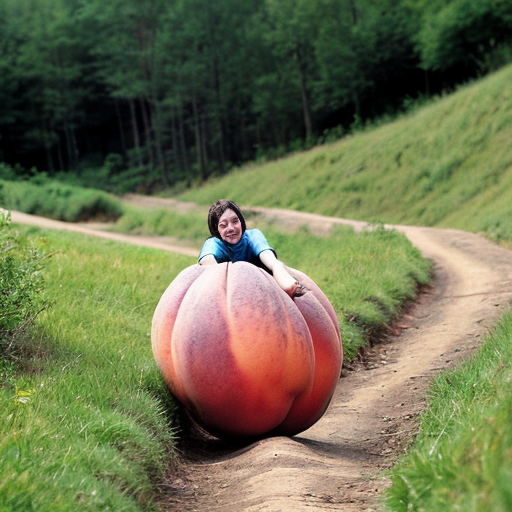 Giant peach rolling down hill