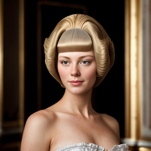 a woman wears a rococo powdered wig in versailles