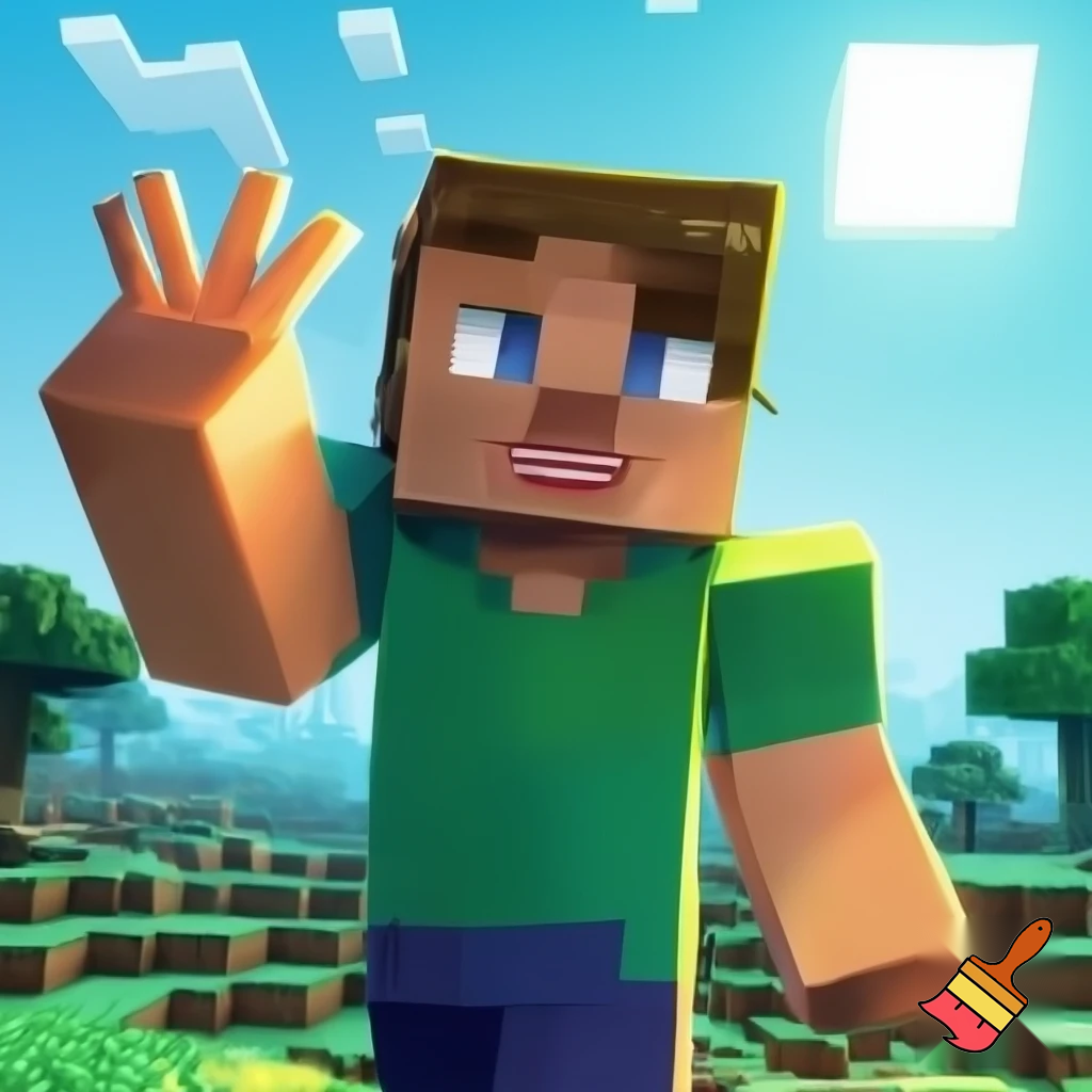 Erstelle ein bild wo der minecraftskin von jontehag winkt