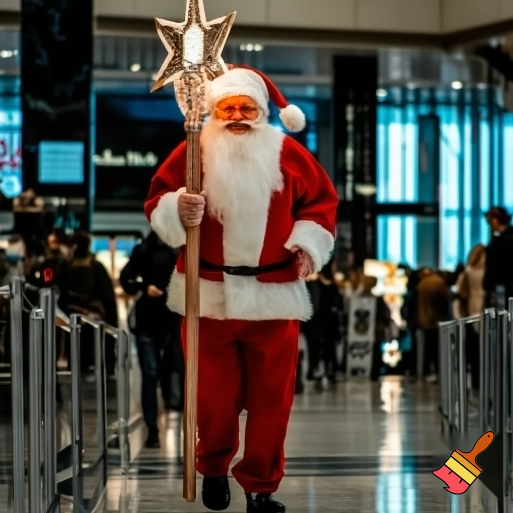 Santa Claus, Russia with a star walking stick real person in the shopping centre