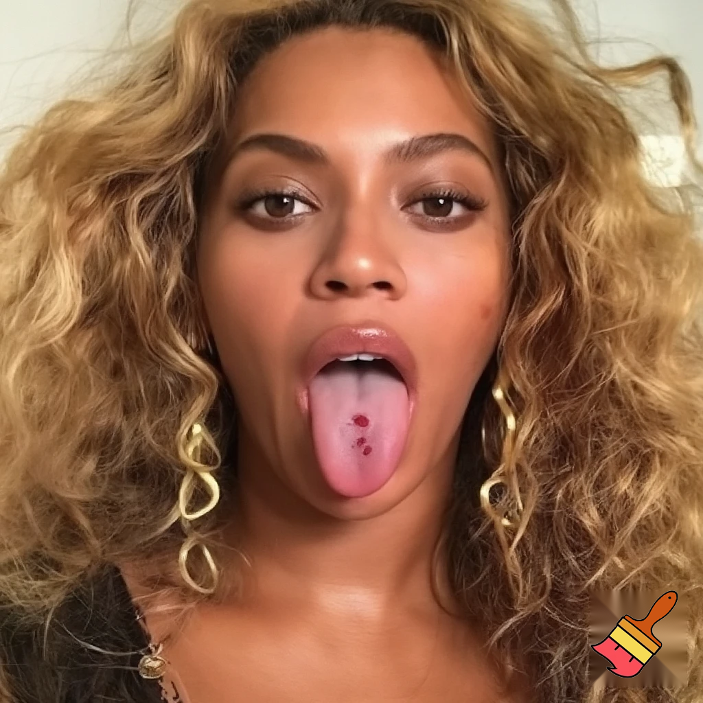 Beyonce selfie showing her long tongue pose ,her tongue is full of saliva ,her ass is red with marks 