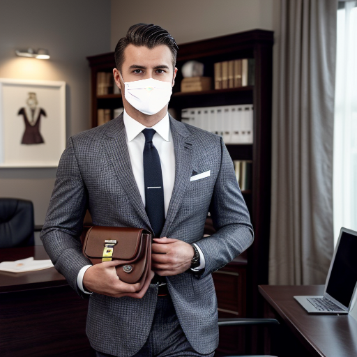 Create a cinematic fashion image of a confident man aged 30–45, wearing a tailored dark suit and carrying the **Fasano Executive Briefcase** in **Ebony Black** full-grain leather. The model should have a calm, professional demeanor, with a slight smile and confident posture. He is walking through an elegant law office, with a polished wooden desk, bookshelves, and soft ambient lighting in the background. 

The focus should be on the model’s sophisticated appearance and the sleek design of the **Fasano Executive Briefcase**, with the bag’s brushed palladium hardware reflecting the soft light. The office background should feature rich textures like leather chairs, a modern desk, and subtle touches of luxury, such as framed legal books and a polished pen. The lighting should be warm, with a mix of soft natural light from the window and ambient artificial lighting to create a refined atmosphere.

The composition should highlight the leather texture, the fine details of the bag, and the overall luxurious yet professional look.
