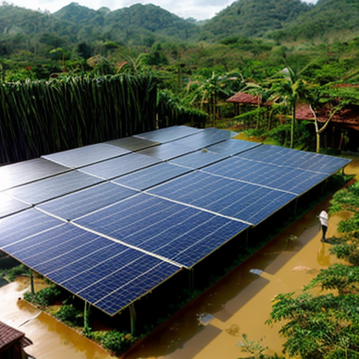rain forest village 
with solar panels
