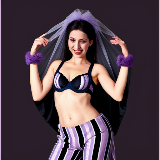 90's disney's 2d aladdin style comic dark blue background and panels of panel 1 the evil queen with purple and black striped harem pants and bra and purple curved slippers with both hand palms place together and hiding the bottom of her mouth with a purple and black striped veil wrapped around her arms and shoulders. 
panel 2 she danced with purple and black striped harem pants barefoot with purple and black striped bra and purple curved slippers and purple and black striped veil wrapped around her arms and shoulders and raising legs and bounced up and down her belly and shook her hips left and right. 
panel 3 as the evil queen  with purple and black striped harem pants and bra and purple curved slippers with purple and black striped veil wrapped around her arms and shoulders then spreading her arms, happily revealing her face to the viewer and giving a smile as she  shook her belly left and right. 
Panel 4 the evil queen  with purple and black striped harem pants and bra and veil wrapped around her shoulders and arms with purple curved slippers started to fading away , except her belly, which is bouncing around. 
Panel 5 then the ball transforms into the fading in belly of shego with rainbow striped harem pants and bra and rainbow veil wrapped around her arms and shoulders and red and pink curved slippers with her swaying her hips. 
Panel 6 shego  with rainbow harem pants and rainbow bra and rainbow veil wrapped around her arms and shoulders and with red and pink curved slippers and with her hand palms place together between her chest and she gives a smile and winking her left eye.  