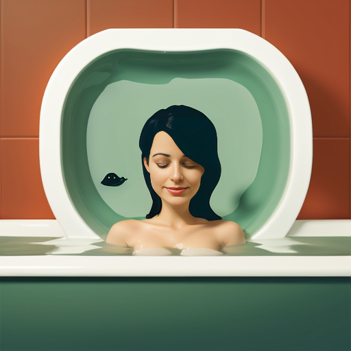logo of a woman in a bathtub evoking nature in green and red colors