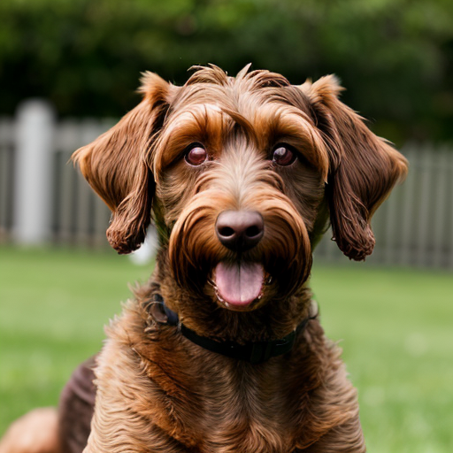 a brown dog with white underbelly and chin cockapoo

