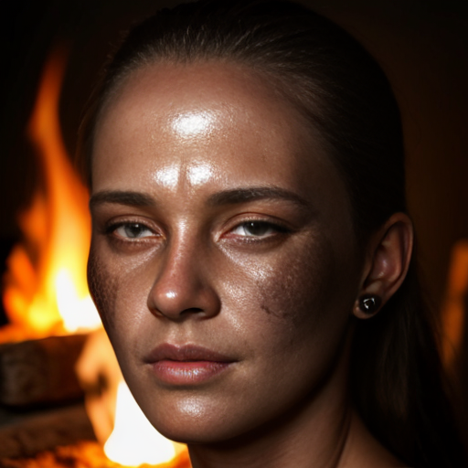 Woman's face illuminated by firelight