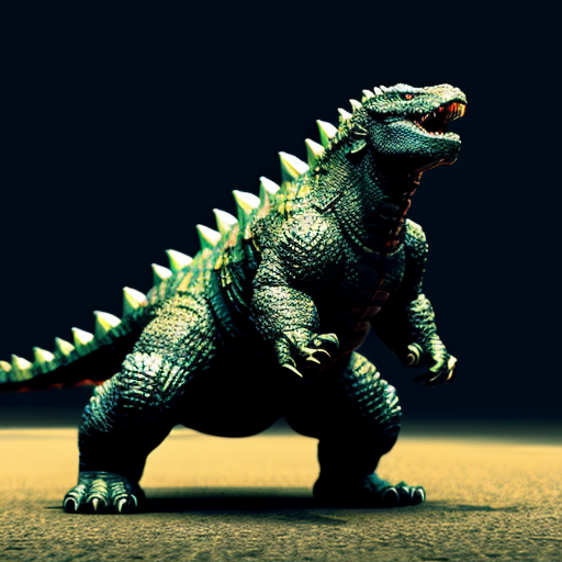 godzilla with a 2 legs an floor + big an tailed from a kaiju in realistic photography the a physics an video a style and white a color an screenshot to a background a style
