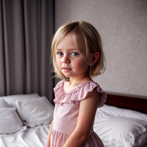 swedish blonde little girl  at night dress, very beautiful, on the bedroom, close up