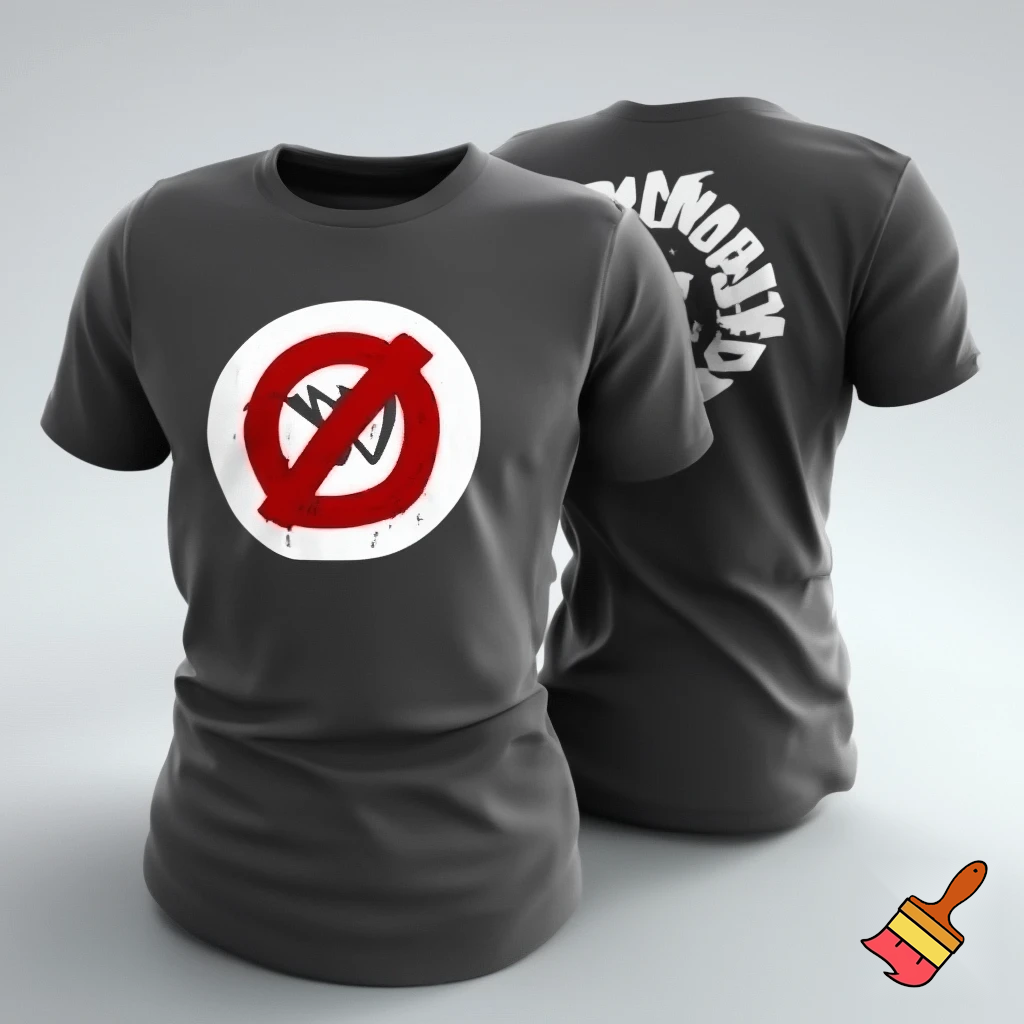 a t shirt with the words "NO REPLY ALL" on the front of the shirt, on the back of the shirt a large circle with a red diagonal through it
