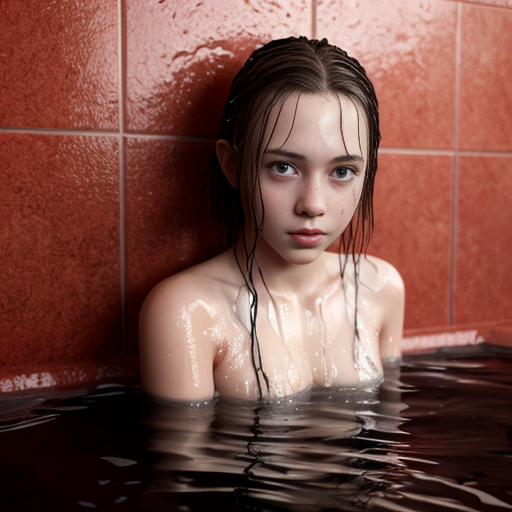 girl teen winter, a showers in red water