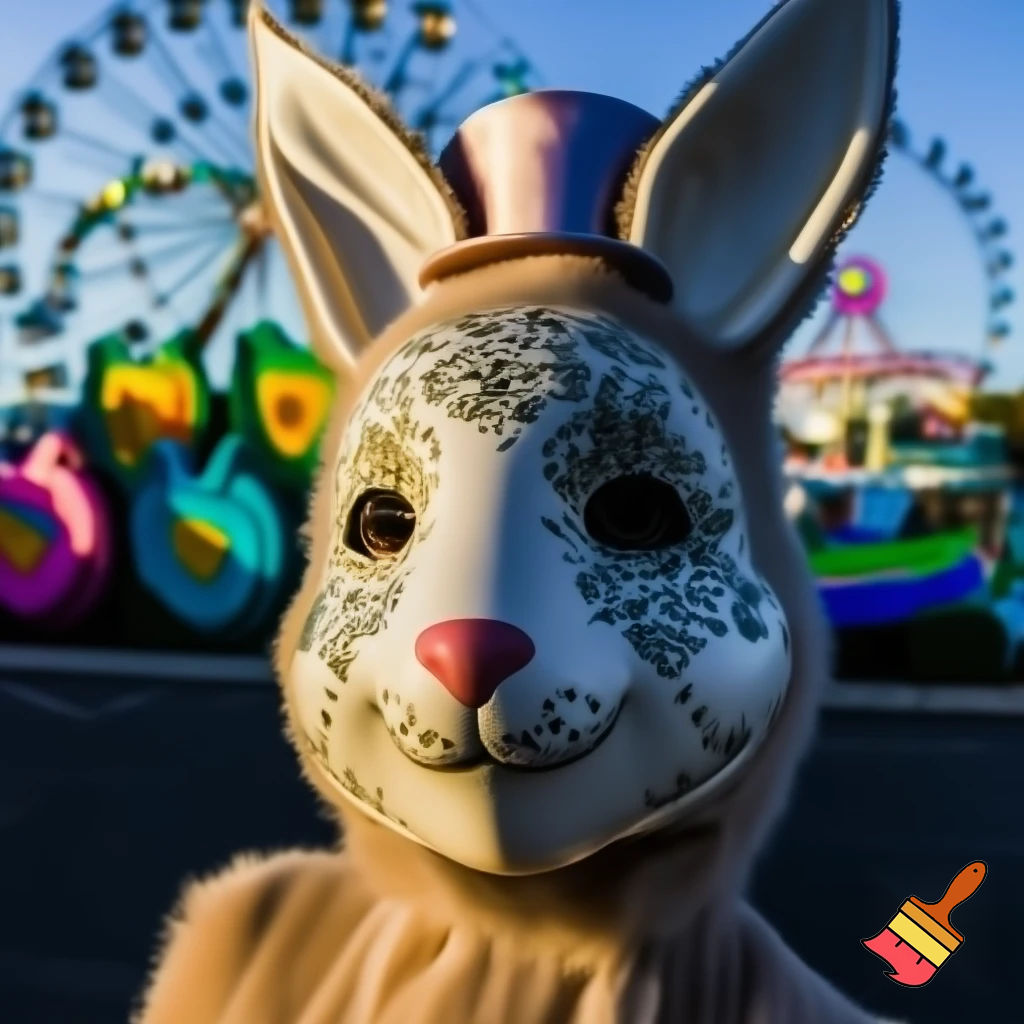Easter bunny costume top hat person special in delicate face painting Luna Park Sydney