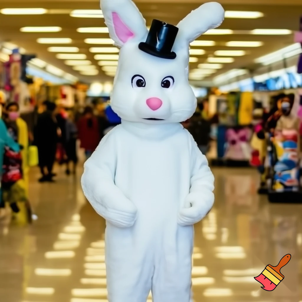 Easter bunny mascot costume top hat shopping Centre
