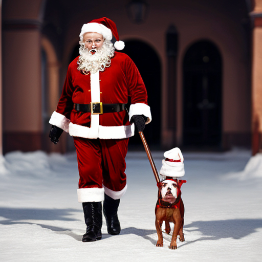 Russia, Santa Claus walking sticks star real Santa Claus people a real pitbull