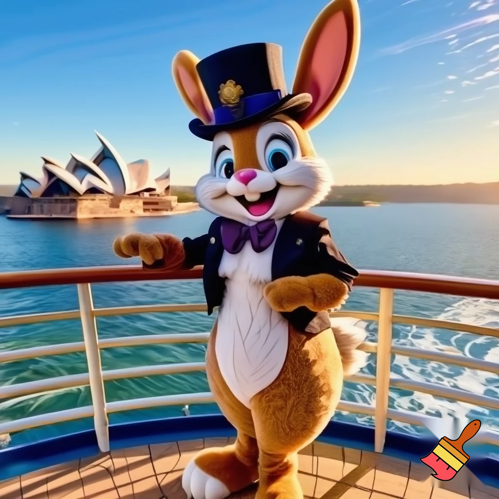 Easter bunny mascot Disneyland costume with the top hat Australia Disney cruise ship