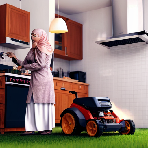 Женщина мусульманка покрытая волосы не видно груди не видно косинка длинная, стоит у плиты, готовит суп, сделай в стиле мультика пиксар 3д