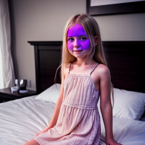 swedish little girl, long blonde hair, night dress, on the bedroom