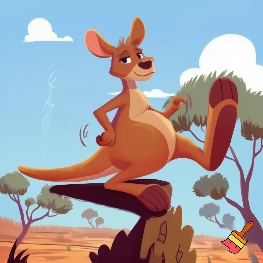 Cartoon kangaroo standing on his tail