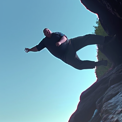 morbidly obese man falling off cliff dramatic 