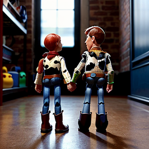 TOY STORY CHARACTER HOLDING HANDS WITH BATMAN 