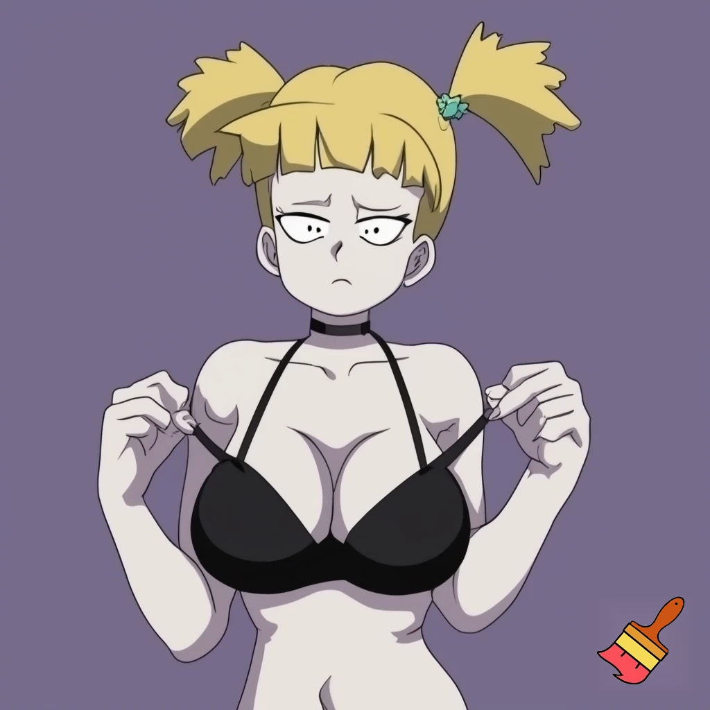 Busty Anime girl in a black bra 