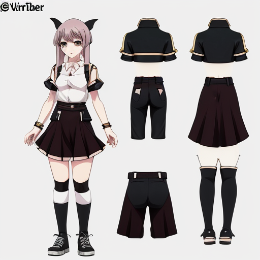 a reference sheet for a girl vtuber character design anime digital 
