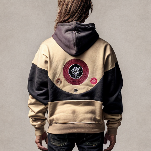 Back view of a burgundy / wine-colored streetwear hoodie with distressed patchwork fabric details (vintage worn patches). The hoodie is shown from the back, laid flat on a neutral concrete background. On the back there is a large centered graphic design: a distressed vintage circular stamp-style logo in beige/cream color. Inside the circle, bold text reads "NOVA CREW" in strong vintage typography. Below it in smaller text: "Born from the streets". The print has a cracked, worn texture to match the hoodie’s aesthetic. High detail, realistic fabric texture, fashion mockup style, streetwear brand presentation.
