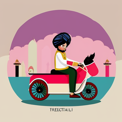 2D flat illustration of 'Aloo ki Barat' - a potato wedding procession. A cute cartoon potato groom wearing a pink sherwani and turban riding a horse. Behind him, a 2D band of potatoes playing trumpets and drums. Bright solid colors, clean bold lines, simple background with Indian houses. Digital art style, high resolution, vibrant palette.